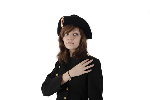 Junges Mädchen in französischer schwarzer Schuluniform — Stockfoto