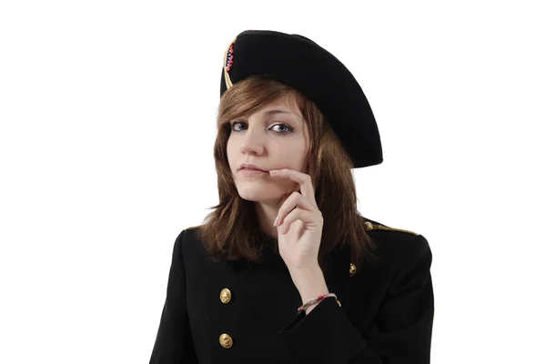 Młoda dziewczyna w francuski mundurek szkolny czarny wysokość — Zdjęcie stockowe