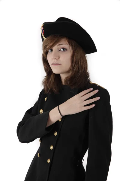 Young girl in french black hight school uniform — Stock Photo, Image