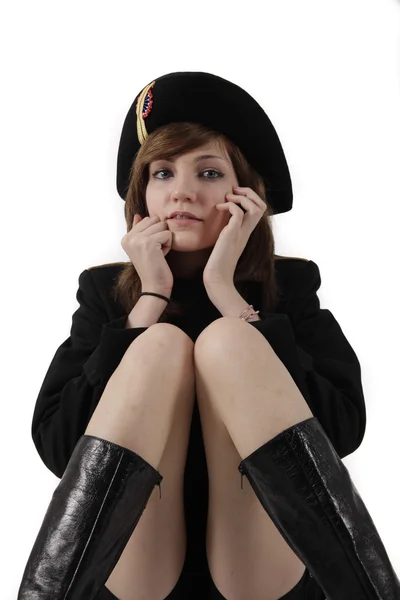 Young girl in french black hight school uniform — Stock Photo, Image