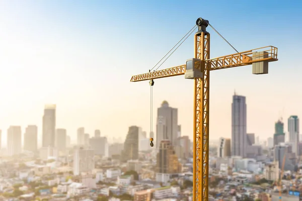 3d rendering yellow construction crane in city