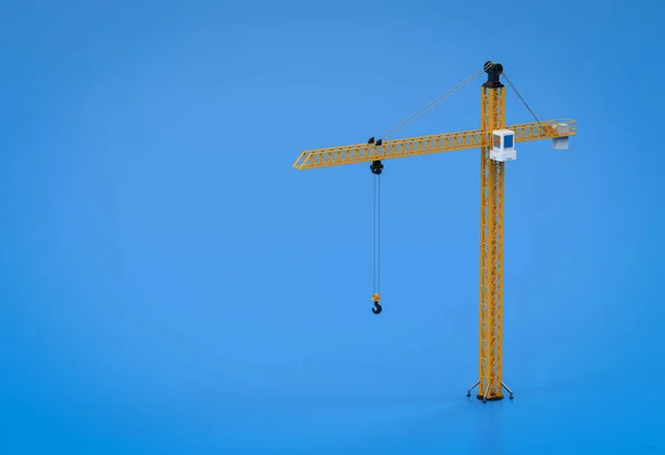 3d rendering yellow construction crane on blue background