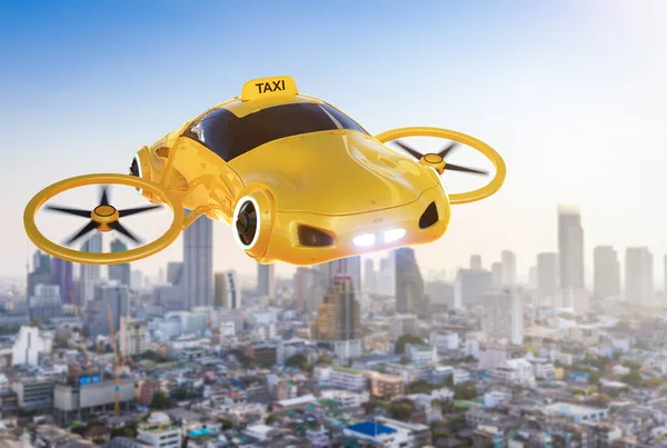 3Dレンダリング飛行車や車のドローン — ストック写真