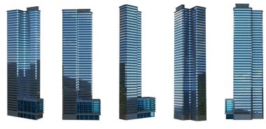 3d yüksek bina dış görünüşü beyaz arkaplanda izole ediliyor