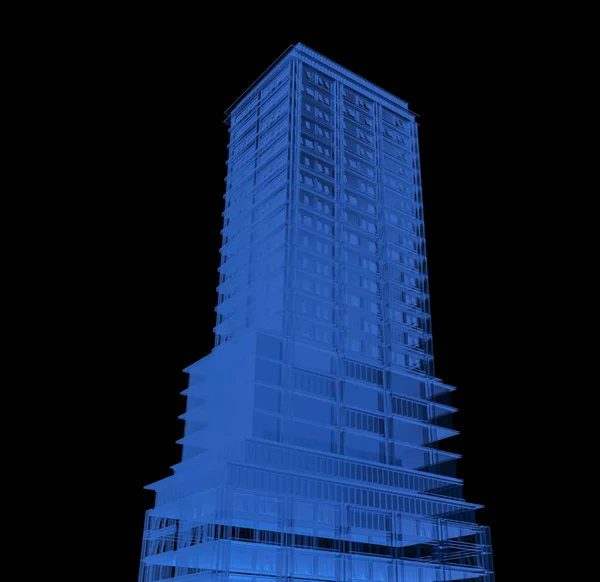 黒の背景に隔離された3DレンダリングX線高層ビルの外観 — ストック写真