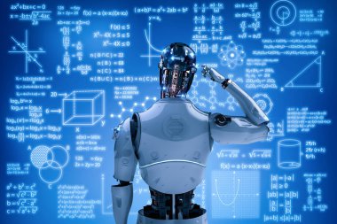 Makine öğrenme konsepti 3D eğitim hud arayüzü ile robot oluşturma