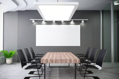 3d boş ofis alanı ya da çalışma alanı bilgisayar defteri ile oluşturuluyor