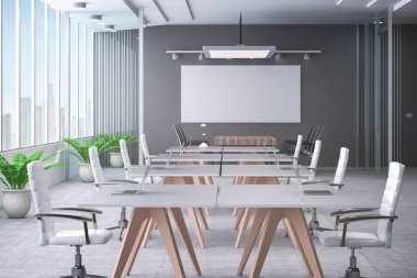 3d boş ofis alanı ya da çalışma alanı bilgisayar defteri ile oluşturuluyor