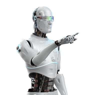 3D görüntüleme yapay zeka robotu veya yardımcı robot parmak izi beyaz üzerine izole edildi