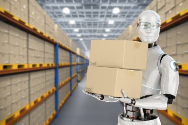 Otomatik depo konsepti ile depoda 3D otomasyon robotu çalışması