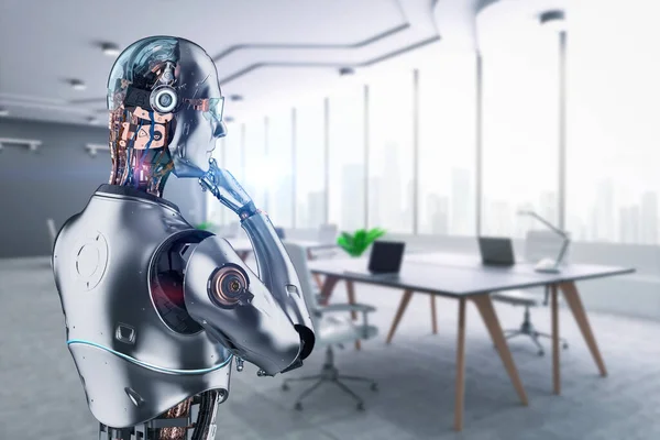 Concepto Trabajador Automatización Con Robot Renderizado Que Trabaja Una Oficina — Foto de Stock