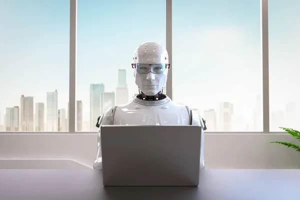 Automatizace Pracovník Koncept Vykreslování Robot Pracuje Chytré Kanceláři — Stock fotografie