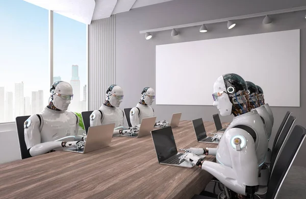 Concetto Operaio Dell Automazione Con Robot Rendering Che Lavora Smart — Foto Stock