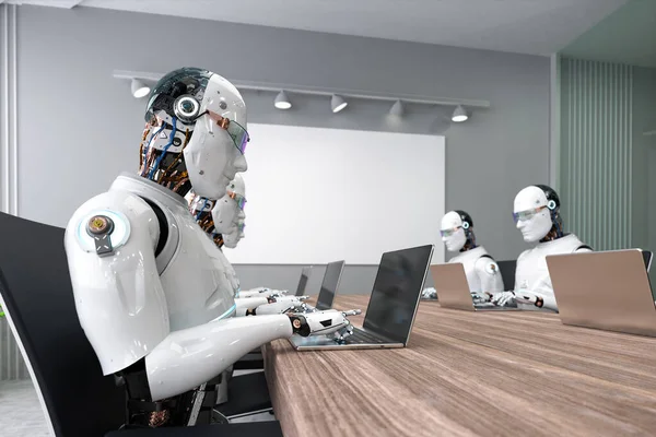 Automatisierungskonzept Mit Rendering Roboter Der Smart Office Arbeitet — Stockfoto