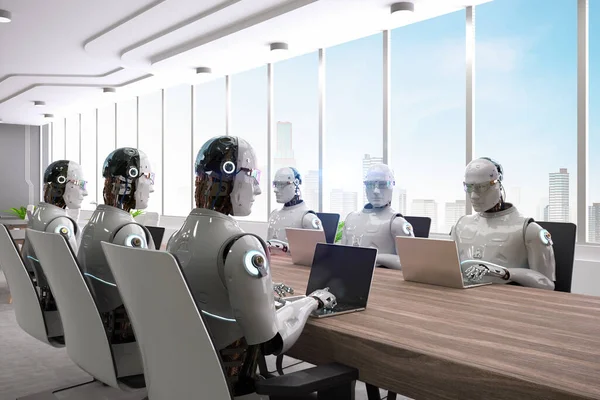 Automatisering Werknemer Concept Met Rendering Robot Werken Smart Office — Stockfoto