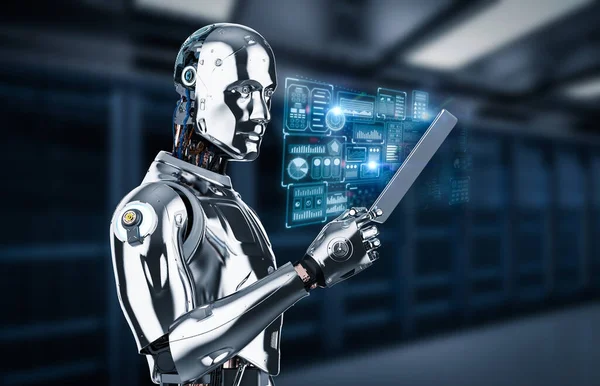 Server Automazione Con Robot Assistente Rendering Robot Intelligenza Artificiale Con — Foto Stock