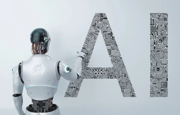 Koncepcja Uczenia Maszynowego Renderowania Robota Graficznym Interfejsem Hud — Zdjęcie stockowe