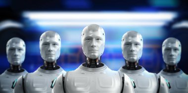 3D suni zeka robotları veya cyborglar grubu