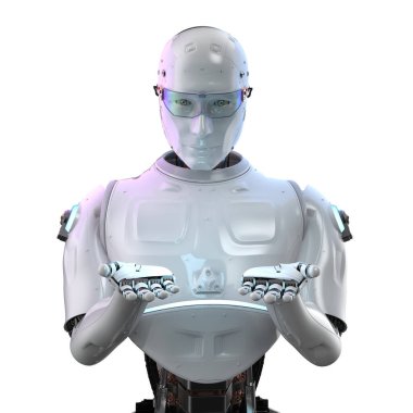 3D görüntüleme yapay zeka robotu veya sayborg boş elle beyaz üzerine izole edilmiş