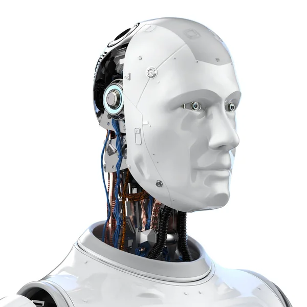 Απόδοση Τεχνητή Νοημοσύνη Ρομπότ Cyborg Πορτρέτο Απομονώνονται Λευκό — Φωτογραφία Αρχείου