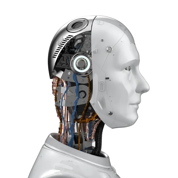 Renderizado Robot Inteligencia Artificial Retrato Cyborg Aislado Blanco —  Fotos de Stock