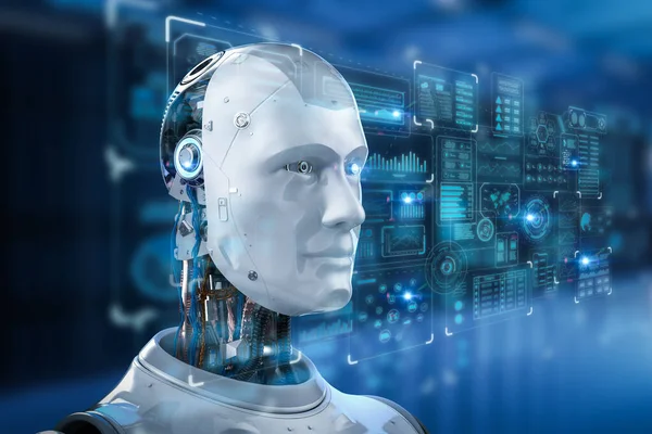 Technológiai Kapcsolat Renderelő Mesterséges Intelligencia Robot Grafikus Kijelző — Stock Fotó