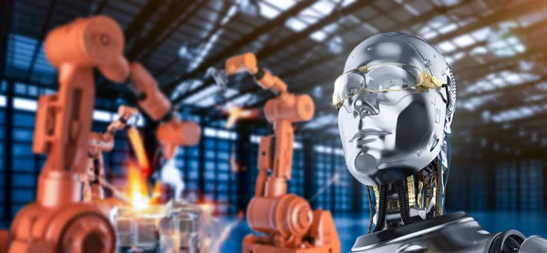 Fabryka Automatyki Renderowania Sztucznej Inteligencji Robota Fabryce — Zdjęcie stockowe
