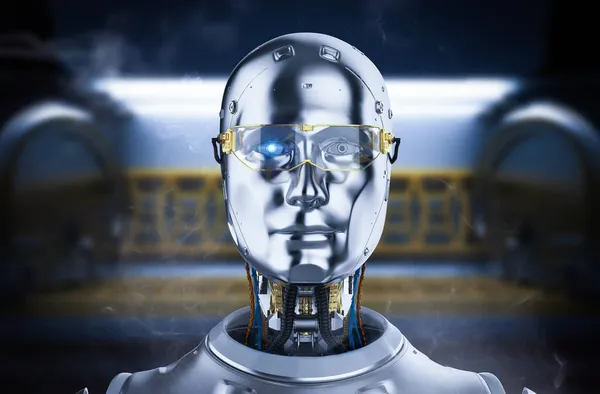 Renderizado Robot Inteligencia Artificial Cyborg Fábrica —  Fotos de Stock