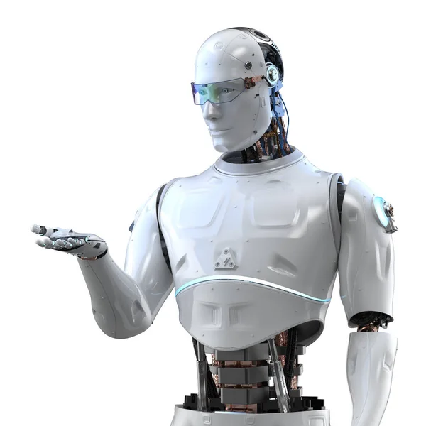 Renderizado Robot Inteligencia Artificial Cyborg Con Mano Vacía Aislada Blanco — Foto de Stock