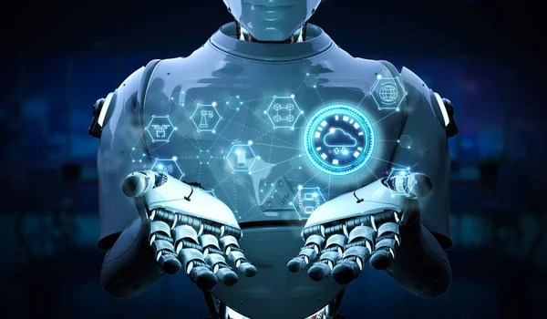 Concepto Tecnología Computación Nube Con Robot Renderizado Con Pantalla Gráfica —  Fotos de Stock