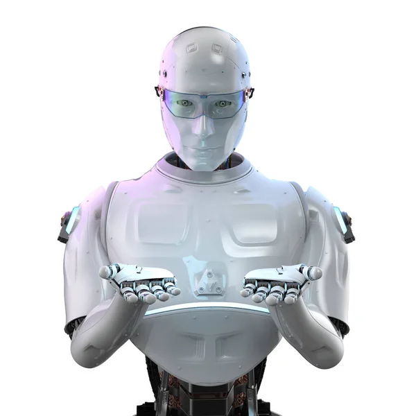 Rendering Robot Intelligenza Artificiale Cyborg Con Mano Vuota Isolato Bianco — Foto Stock