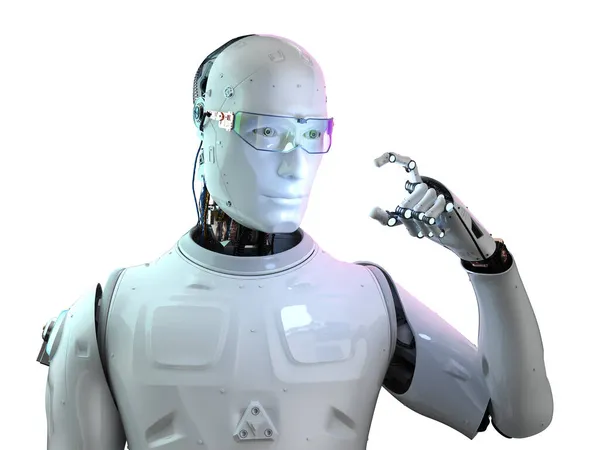 Renderizado Robot Inteligencia Artificial Cyborg Con Mano Vacía Aislada Blanco —  Fotos de Stock