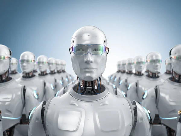 Grupo Renderização Robôs Inteligência Artificial Ciborgues — Fotografia de Stock