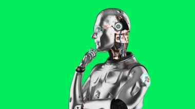 3D görüntüleme ai robotu yeşil ekran arkaplan 4k görüntüsü üzerinde düşün ya da hesapla