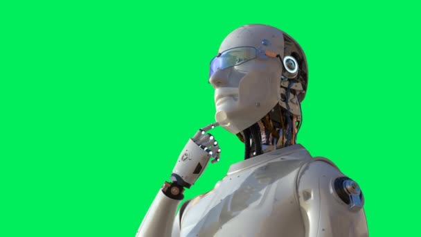 Rendering Robot Denken Berekenen Groen Scherm Achtergrond Beeldmateriaal — Stockvideo