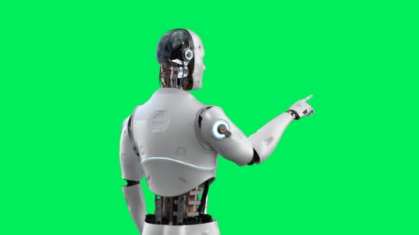 Rendu Cyborg Pointant Main Sur Fond Vert Images — Video