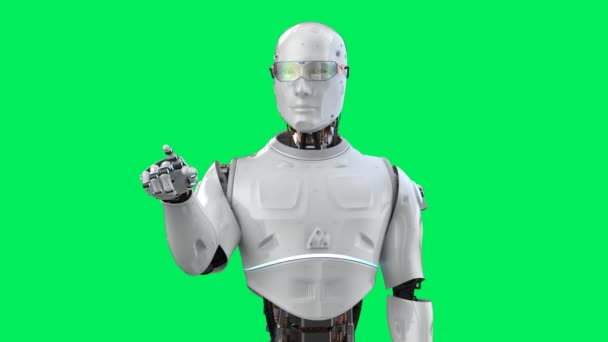 Renderowania Cyborg Strony Wskazując Zielony Ekran Tło Materiał — Wideo stockowe
