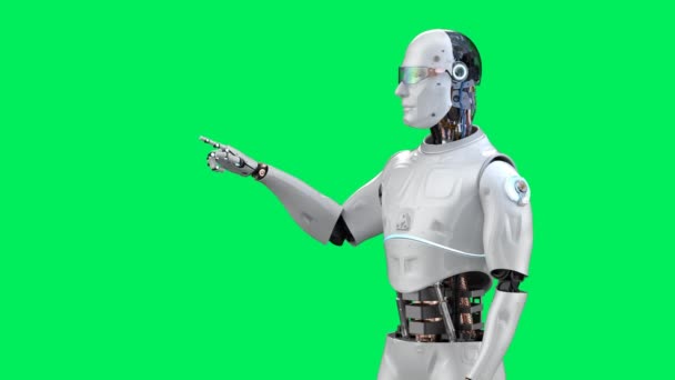 Rendu Cyborg Pointant Main Sur Fond Vert Images — Video