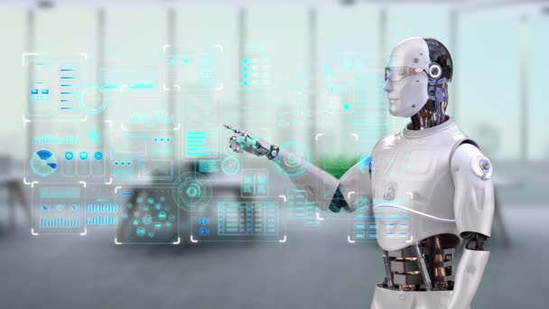 Robot Inteligencia Artificial Con Pantalla Gráfica — Vídeo de stock