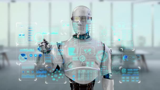 Kunstig Intelligensrobot Med Grafisk Skjerm – stockvideo