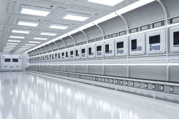 Rendering Interieur Wit Schoon Lege Futuristische Fabriek Met Transportband — Stockfoto