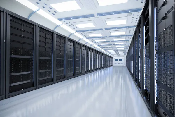 Rendering Server Room Interior Data Center Full Rack — Stock Photo, Image