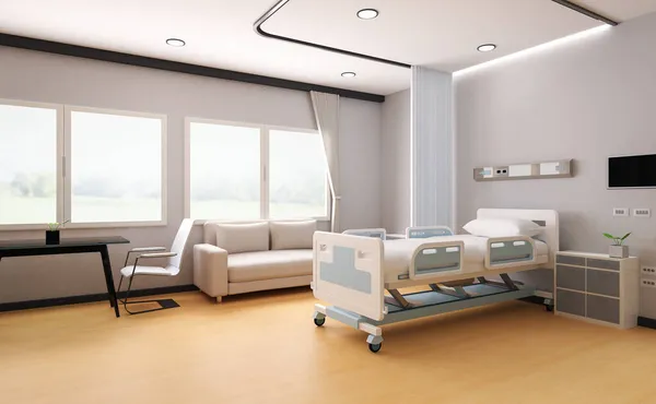 Renderização Interior Hospital Recuperação Quarto Internamento Com Cama Amenidades — Fotografia de Stock