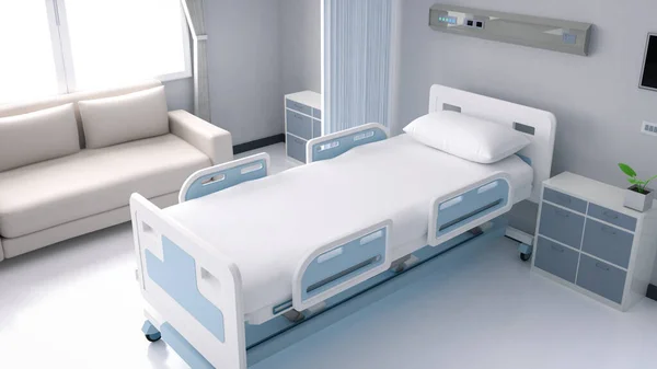ベッド アメニティ付きの回復または入院ルームで3Dレンダリング病院のインテリア — ストック写真