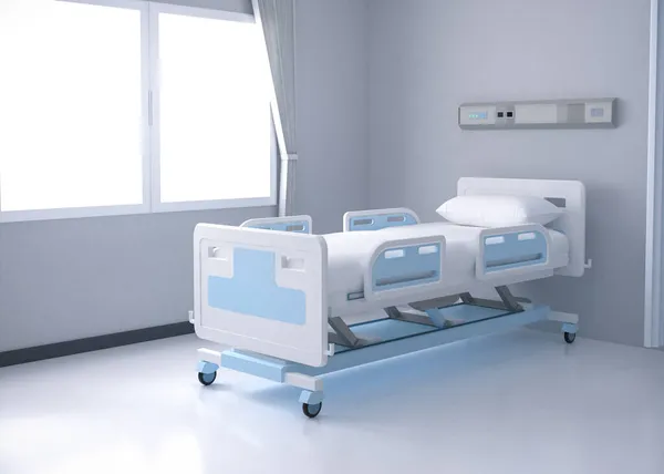 ベッド アメニティ付きの回復または入院ルームで3Dレンダリング病院のインテリア — ストック写真