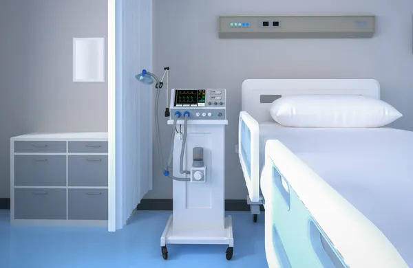 Intérieur Hôpital Rendu Dans Salle Récupération Hospitalisation Avec Lit Ventilateur — Photo