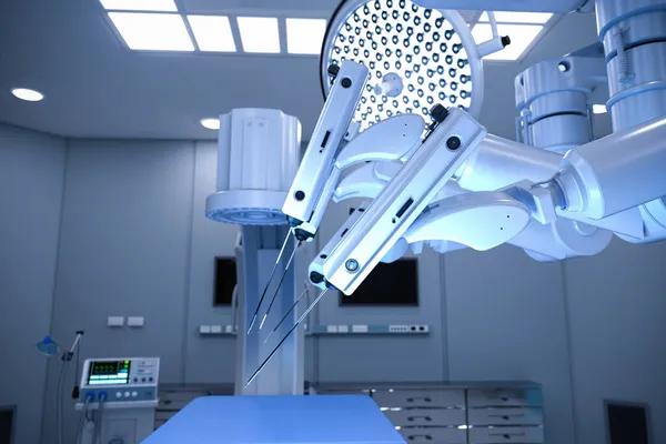 Cアームマシンと手術ロボットと3Dレンダリング病院手術室 — ストック写真
