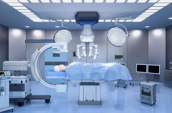 Rendering Sjukhus Kirurgi Rum Med Arm Maskin Och Kirurgi Robot — Stockfoto