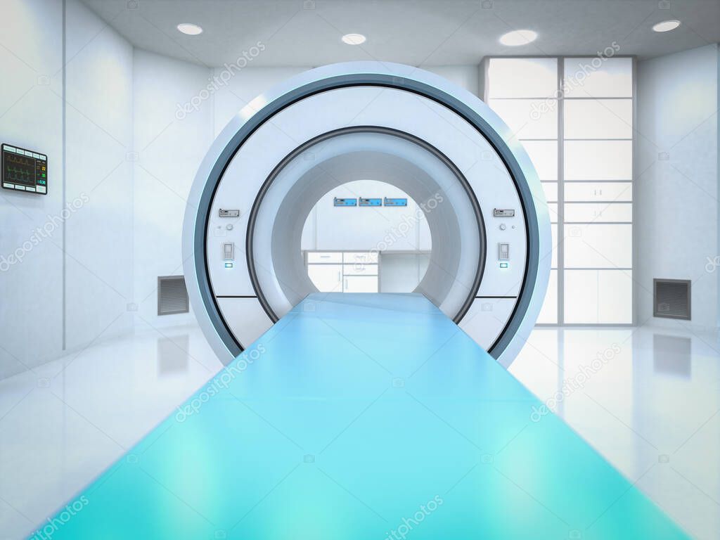 3d rendering mri scan machine or magnetic resonance imaging scan device