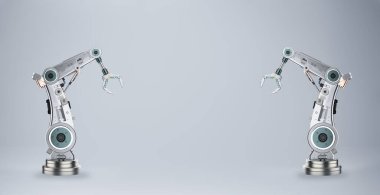 3D işlemeli metal robotik kollara sahip endüstriyel teknoloji veya uzay ile robot eller